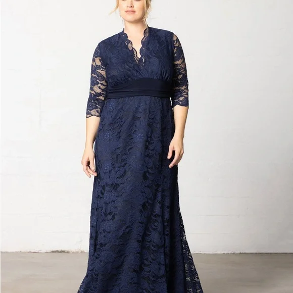 Kiyonna Nocturnal Navy Maxi Screen Siren Lace Formal Evening Gown Size 2X(18-20) - Picture 3 of 16